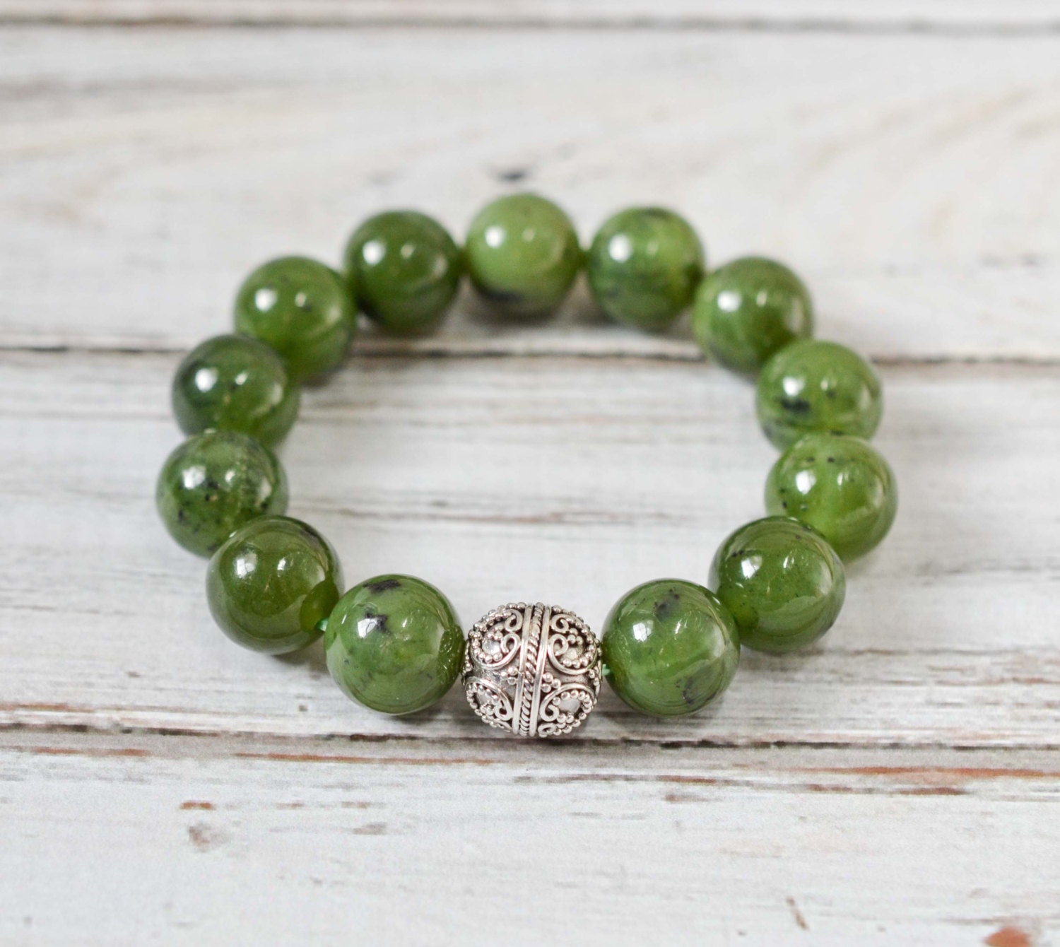 Jade Nephrite Bracelet Genuine Gemstone Bracelet by amariesshop