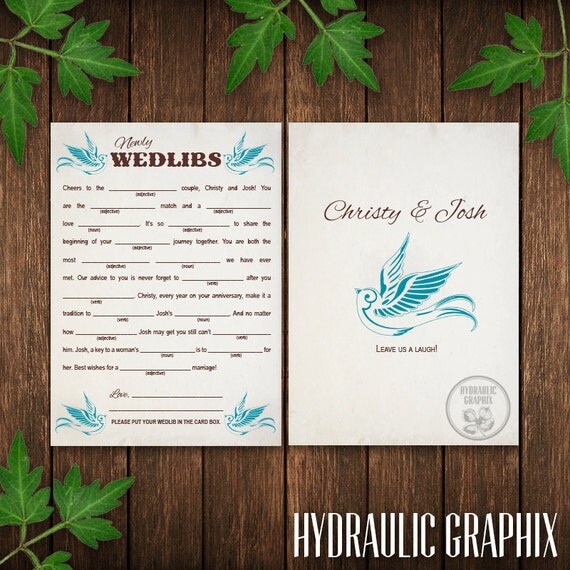 Wedding Mad Lib Card Printable, Wedlibs, Blue Bird Wedding, Guest Book Alternate, Reception Game, Welcome Bag Stuffer, Wedding Favor Il_570xn