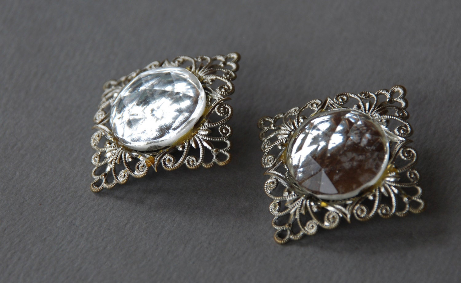 Vintage West Germany Clip On Earrings Silver Tone Filigree