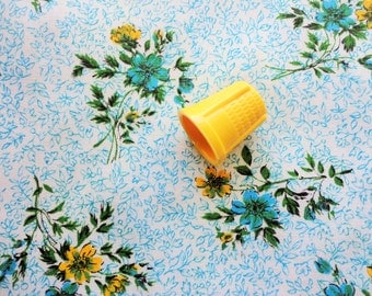 yellow, blue and green floral print vintage cotton fabric -- 46 wide by 2 3/4 yards