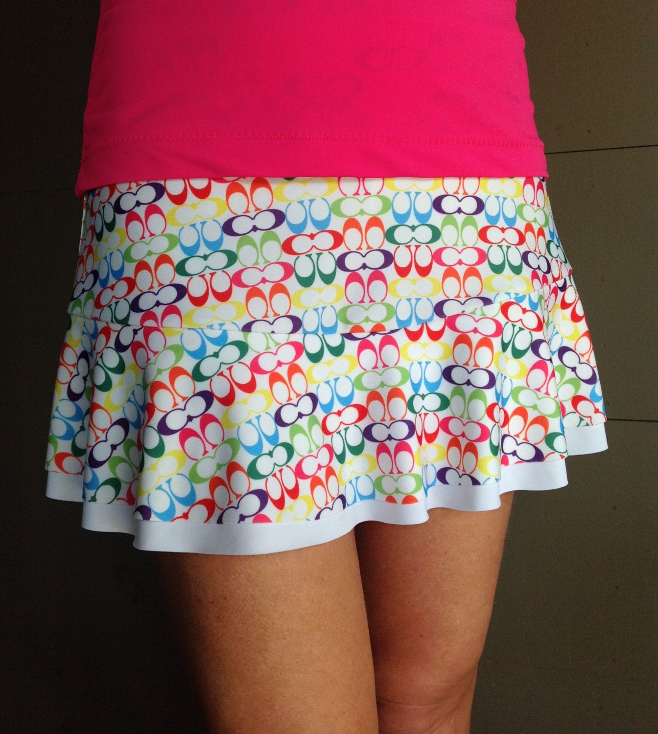 SALE Small Tennis Skirt Designer Print Multi Color and White