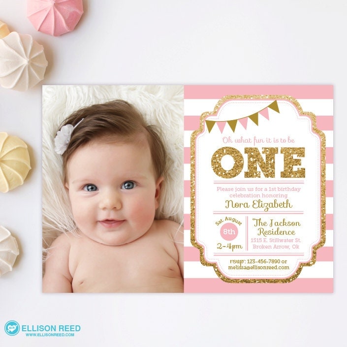 Pink First Birthday Invitations 4