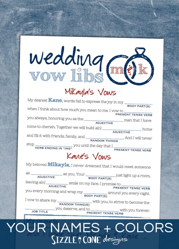 Wedding Vows Bridal Shower Mad Lib Printable By Sizzleconedesign