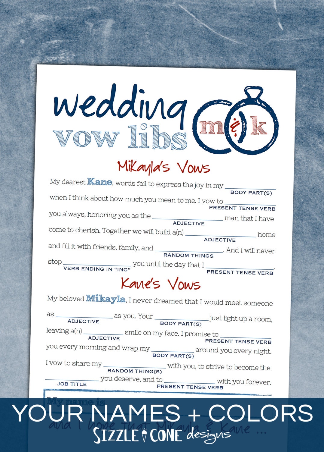 Wedding Vows Bridal Shower Mad Lib By Sizzleconedesign On Etsy 