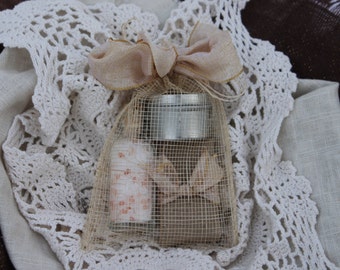 Spa Party Favor with Candle -Artisan Soap and Bath Salts-Weddings-Bridal-Baby Showers-Belle Savon Vermont