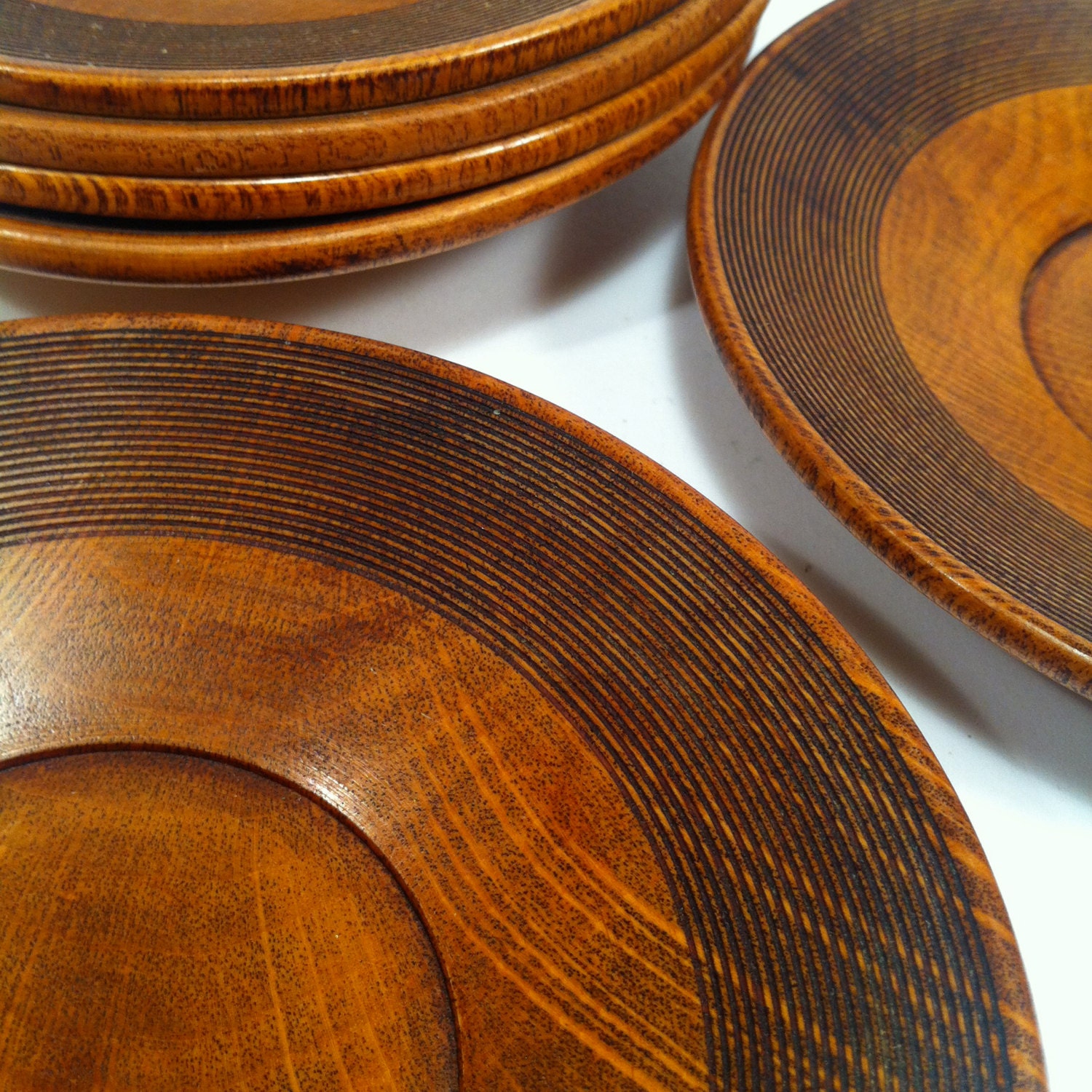 Vintage Set of 6 Wooden Plates or Saucers Made in Japan Wood