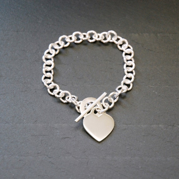 Chunky sterling silver heart bracelet gift for women