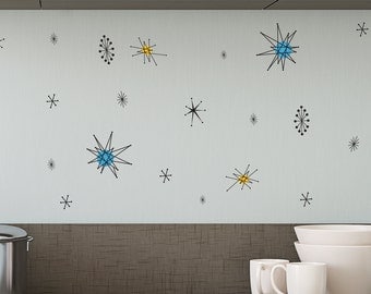 Retro Atomic Shapes - Vintage Decor - Wall Decal Custom Vinyl Art Stickers for Interior Designers, Homes, Schools