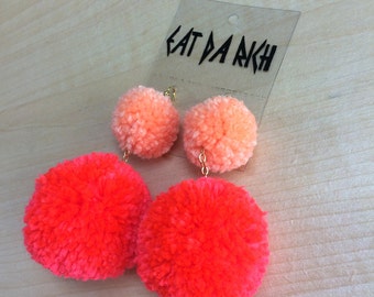 Handmade Two-Tone Pom Pom Earrings - Choose Your Color(s) - Lightweight