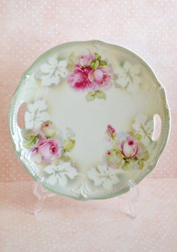 Beautiful Vintage Porcelain Cake Plate with Roses