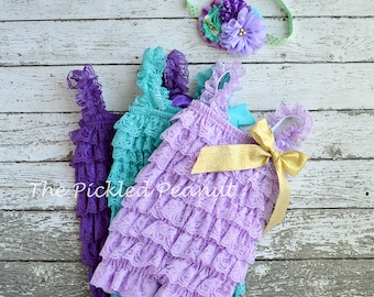 Baby Romper & Baby Headband Newborn Lace Romper Newborn Photo Props Newborn Romper Petti Romper Lace Petti Romper Baby Girl Birthday Outfit