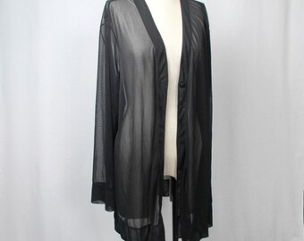 90s Style Black Sheer Duster Jacket Oversized Bed Jacket Kimono Chiffon ...