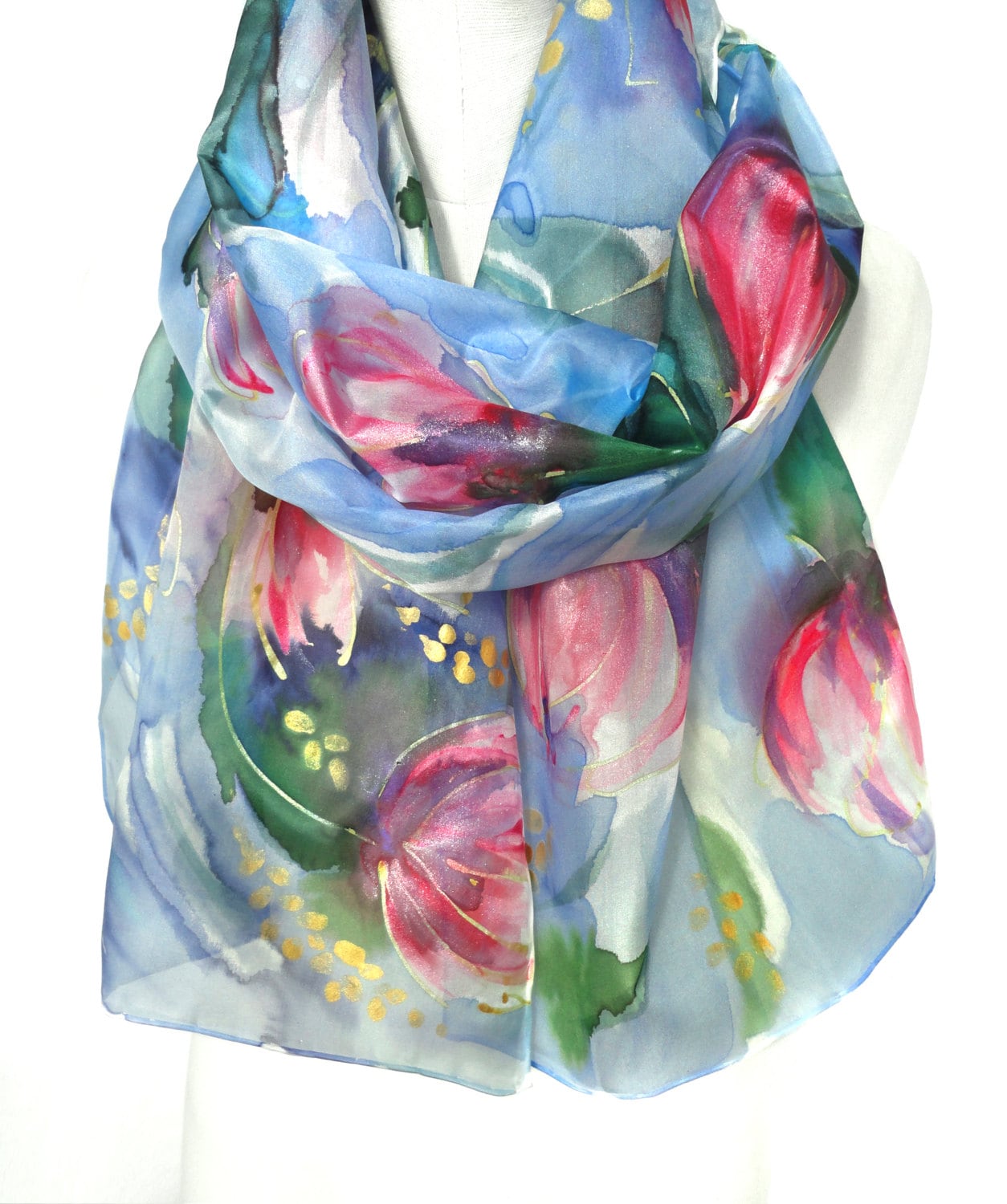 Tulips Scarf. Hand Painted Silk Scarf. Floral Gift. Genuine