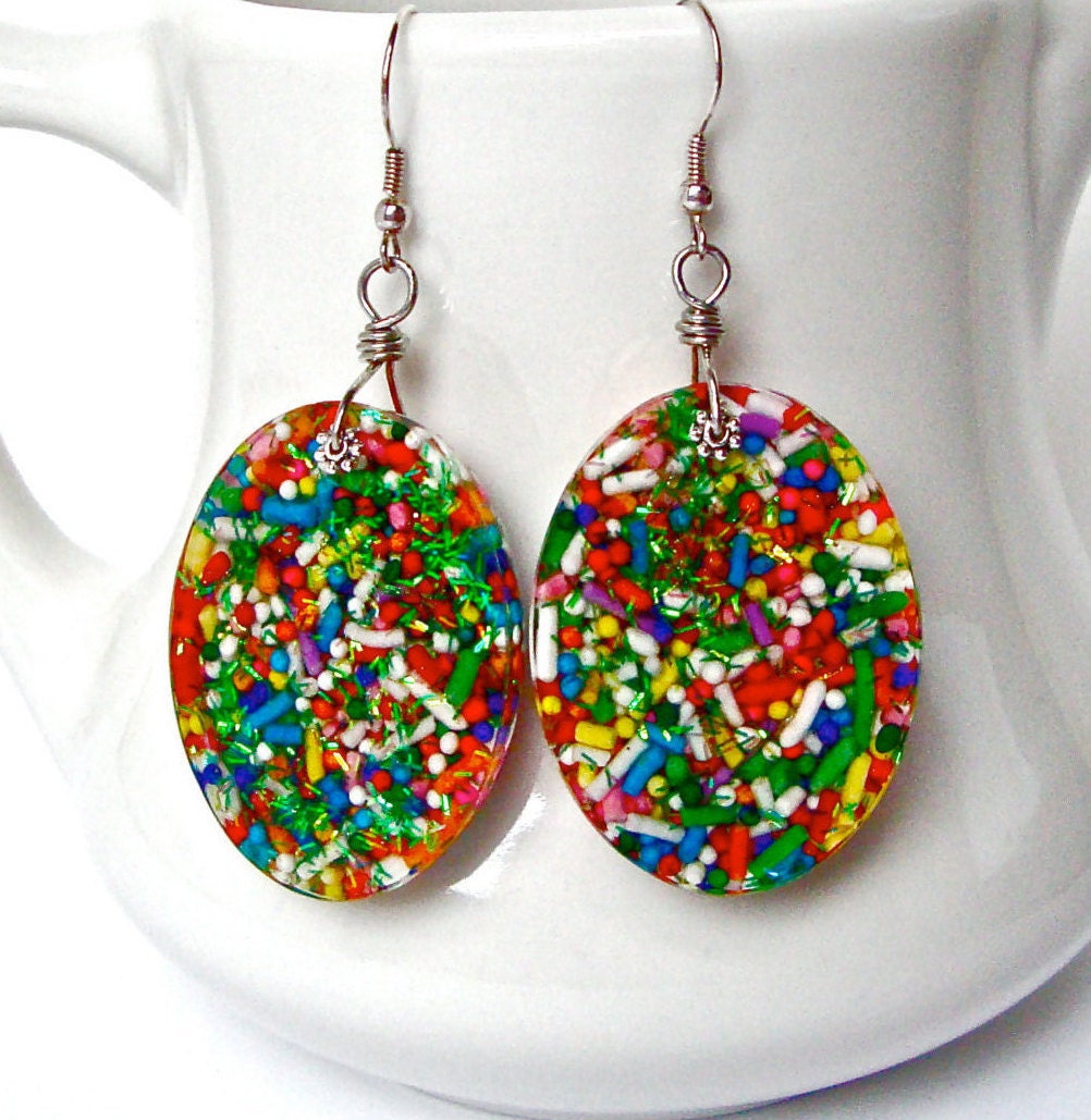 Sprinkles earrings candy resin earrings colorful oval
