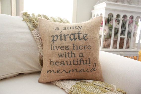 A Salty Pirate Lives Here Burlap Pillow