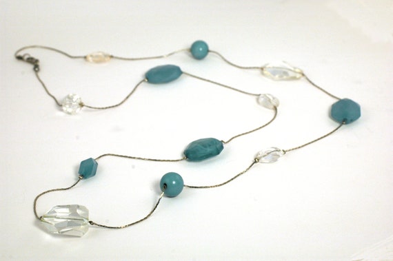 Long Necklace with Large Sky Blue and by miriammadlyvintage