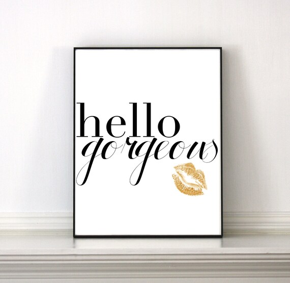 Items similar to Hello Gold Lips Gallery Wall Quote Art Print