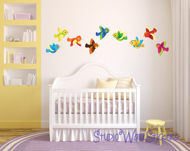 BIRDS Wall Decals REUSABLE Fabric Wall Decal by StudioWallStickers