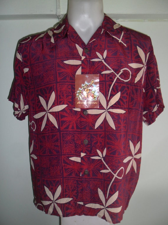 90's AVANTI Hawaiian Red Silk Shirt Elvis Presley by ...