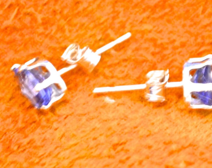 Tanzanite Stud Earrings, Natural, 6x4mm Oval, Set in Sterling Silver E358