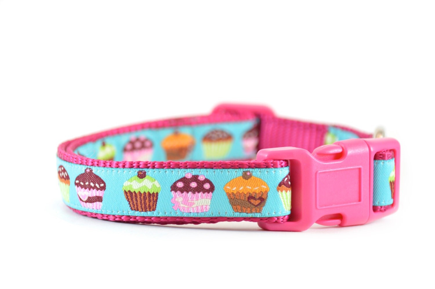 Cupcake Dog Collar Cupcake Jacquard Hot Pink by DanesAndDivas