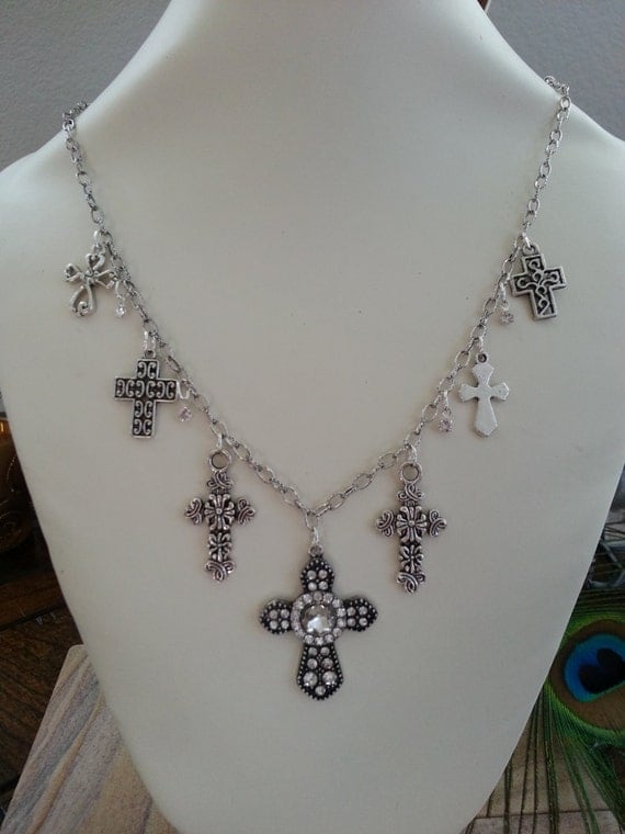 Items Similar To Rhinestone Cross Necklace On Etsy 9538