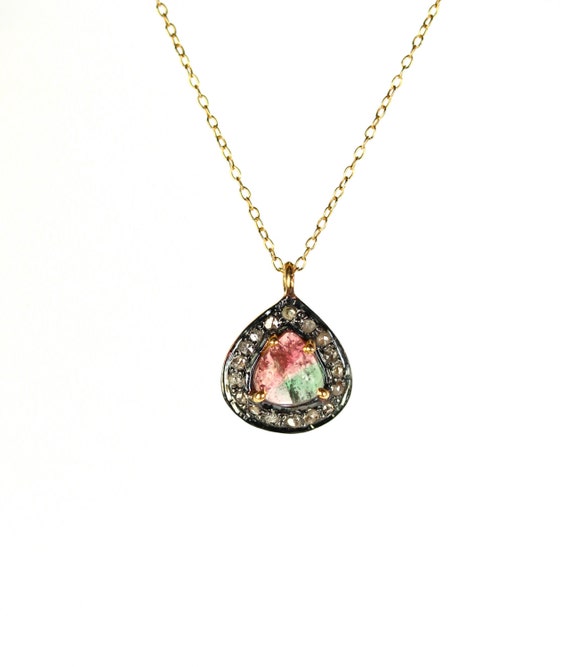 Diamond and tourmaline necklace watermelon tourmaline