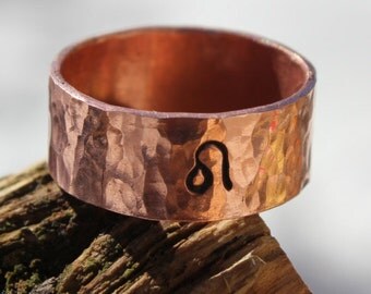 Zodiac Copper Ring, Wide Band, Men Copper Ring, Women Copper Ring, Stamped Copper Ring, Copper Ring Band, Hand forged Reclaimed Copper Metal