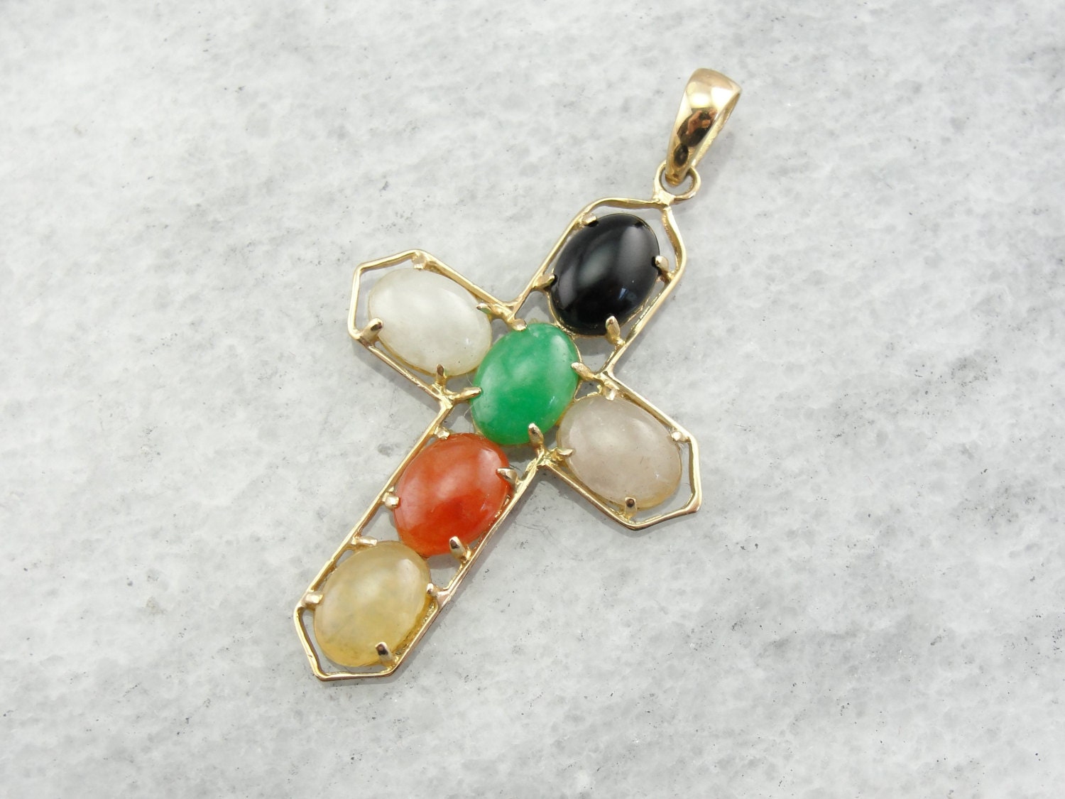 Vintage Multi Color Jade Cross Pendant in Gold Q5824MR