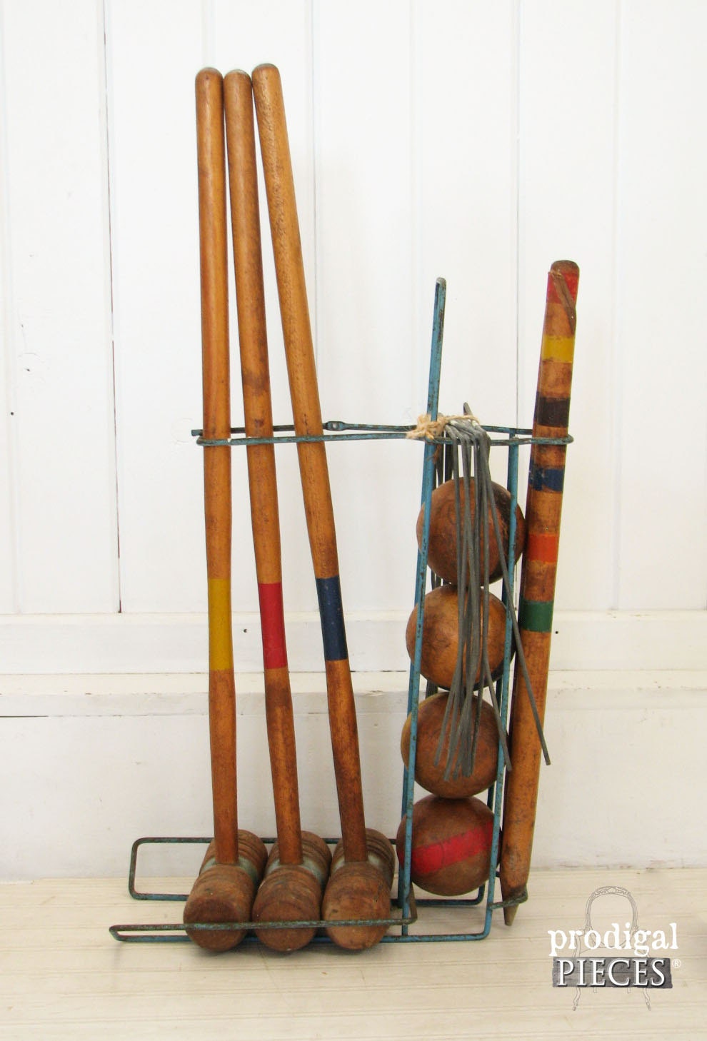RESERVED Vintage Wooden Croquet Set with Mallets Balls and