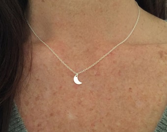 Tiny Crescent Moon Necklace, Simple Silver Necklace, Sterling Silver, Everyday Necklace, Layering Necklace, Minimalist Simple Necklace
