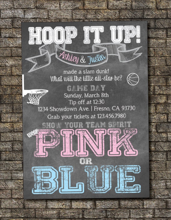 Basketball Gender Reveal Invitation Baby by PurplelephantDesigns