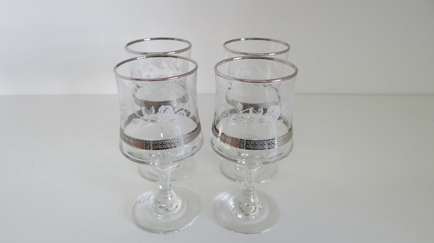 Vintage Wine Glasses 1970s Set Of Four Murano Crystal Silver