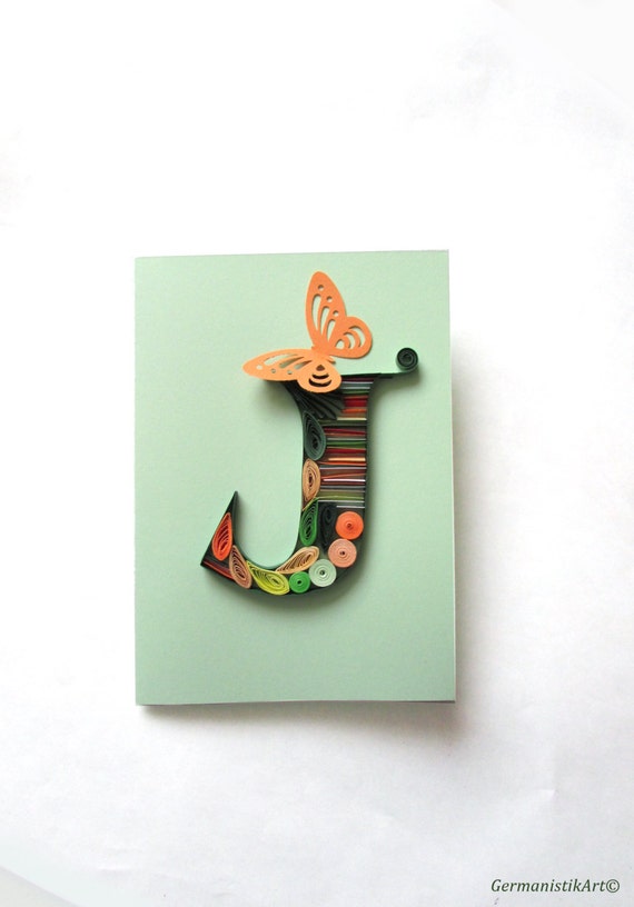 J Initial Letter Quilling Card Personalized Quilled Greeting