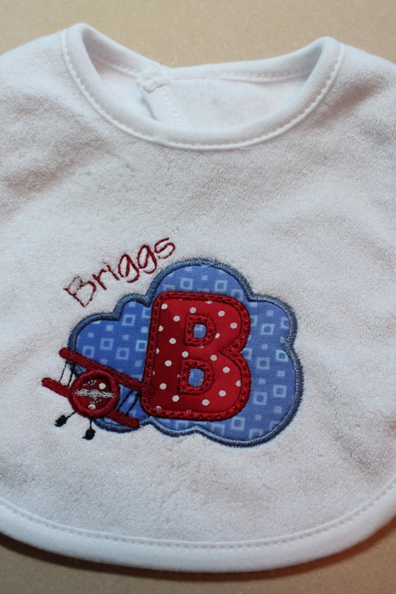Airplane Personalized Terry Cloth Bib for Baby Boys and Girls