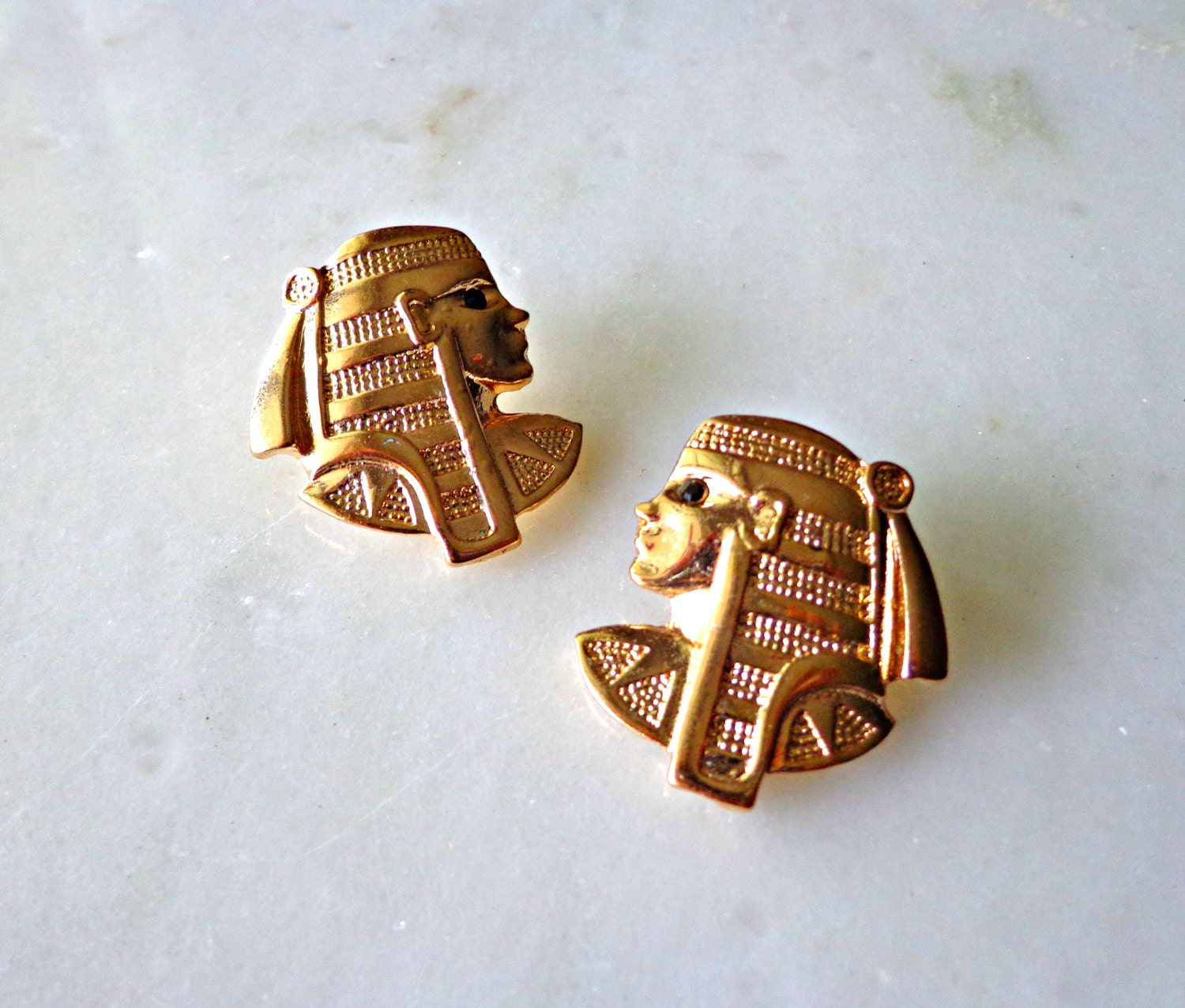 Gold Pharaoh Stud Earrings Egyptian Jewelry by KheperaAdornments