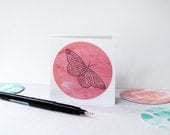 Pink Butterfly Card - OOAK - Monarch Butterfly - Hand drawn