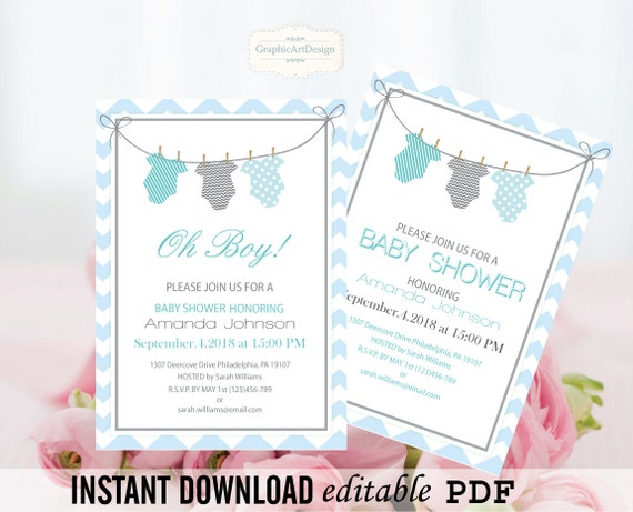 Onesie Baby Shower Invitation Editable PDF by GraphicArtDesign