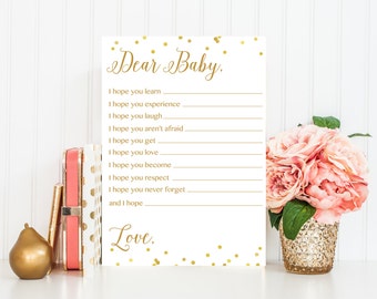 Dear Baby - Baby Shower Game Printable - Wishes For Baby - Baby Shower Games - Instant Download - Gold Confetti, Baby Shower Decor BAS1