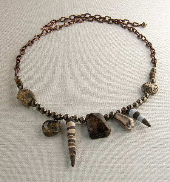 Gatherings tribal primitive gemstone ceramic necklace