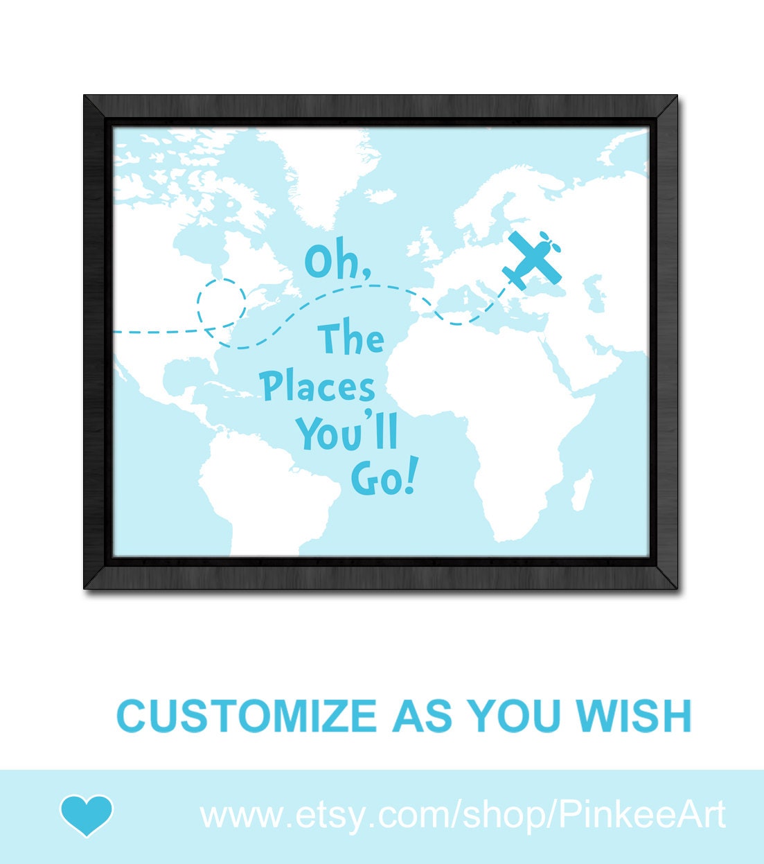 oh the place you'll go map blue dr seuss nursery decor