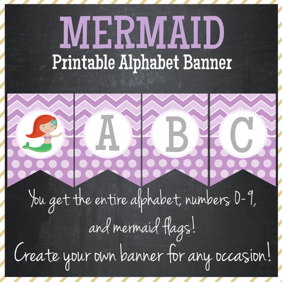 mermaid printable alphabet banner instant download mermaid