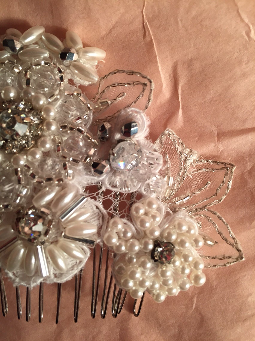 White French Lace Beaded Hair Comb hair by Unraveledaccessories