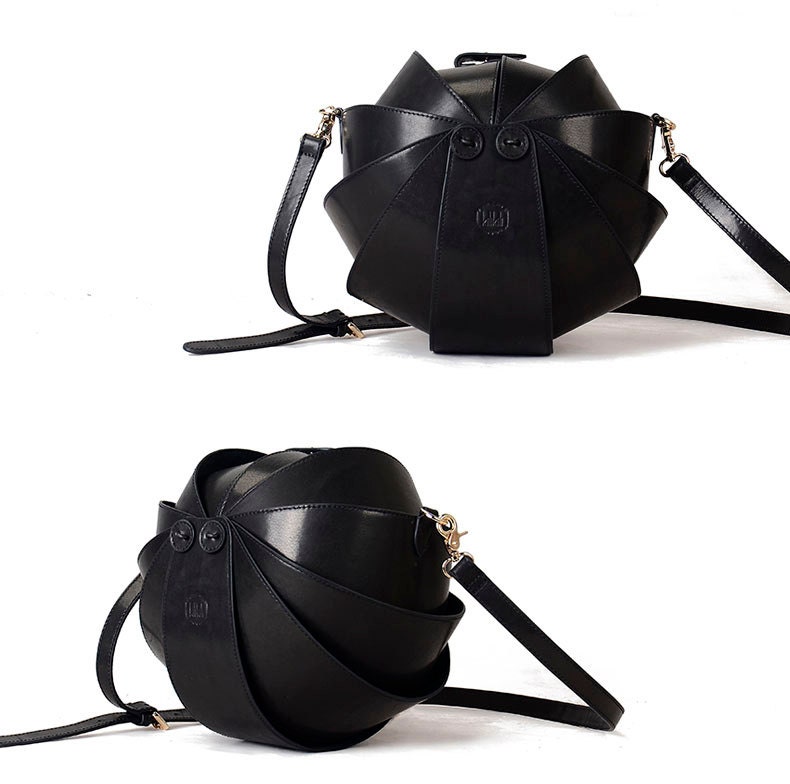 Black Leather Cross Body Bag-Large Round Shoulder by KiliDesign