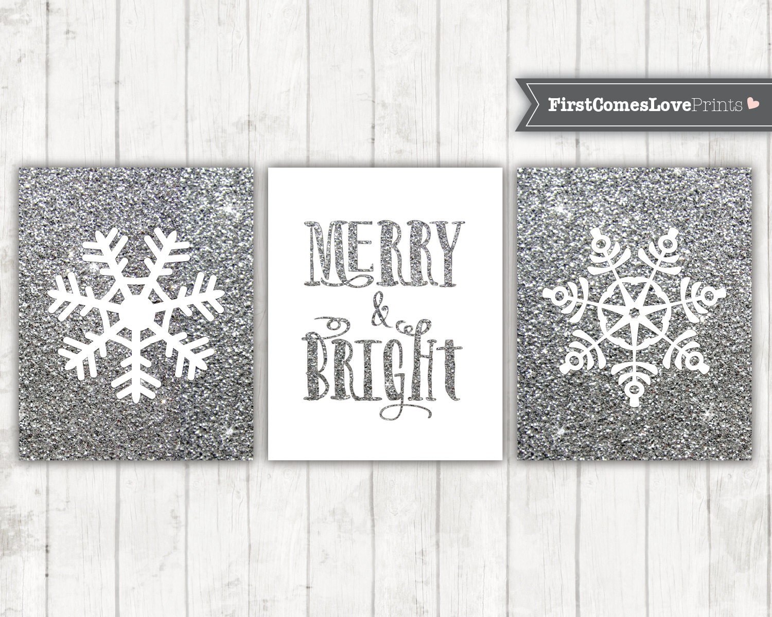 Silver Glitter Snowflake Wall Art Christmas Wall Decor