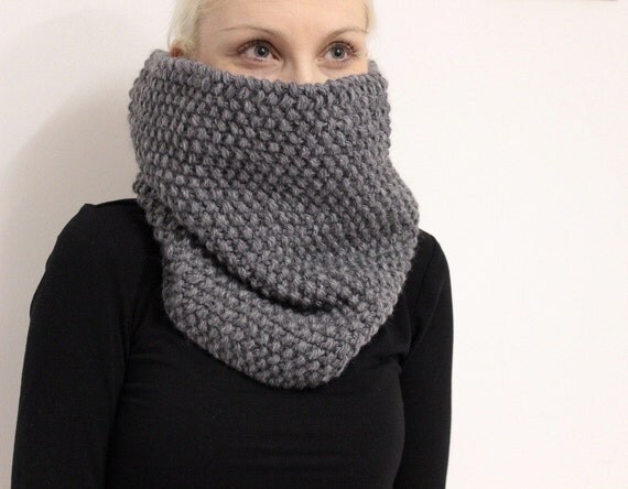 Gray Chunky Cowl Wool Infinity Scarf Dark Gray Wool Snood