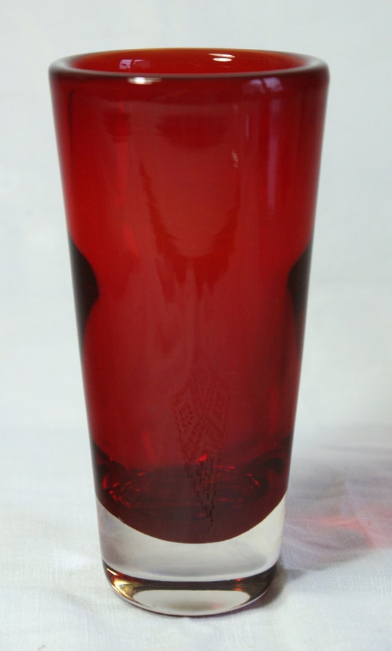 Striking Red Glass Vase Mouth Blown Hand Made