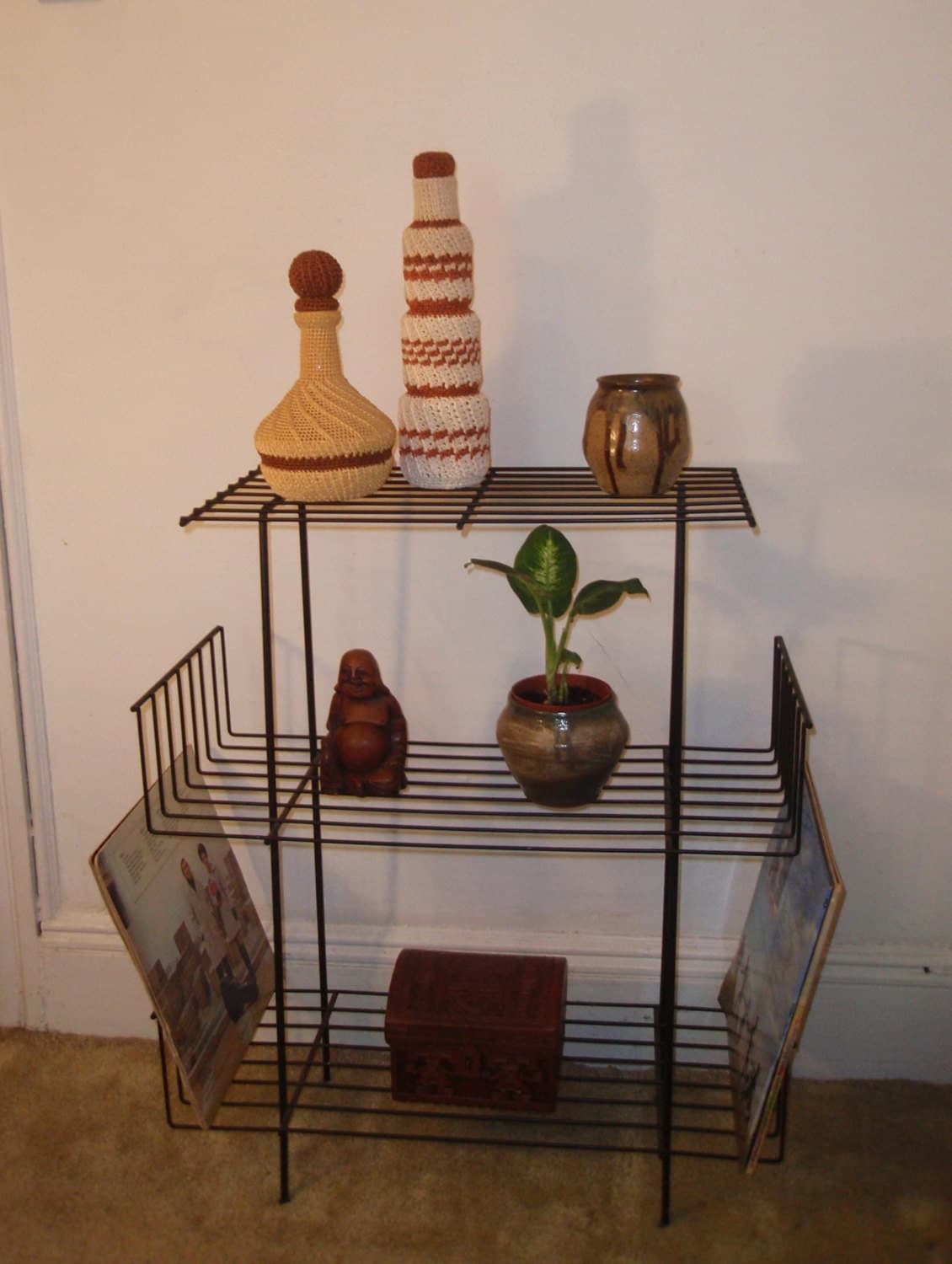 Atomic Black Metal Wire Magazine Rack. Mid Century Modern