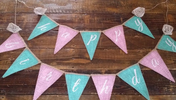 Hand Painted Happy Birthday Burlap Banner Party Banner