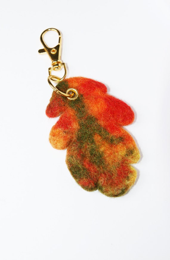Wool Needle Felted Keychain Bag Charm with Colorful Orange